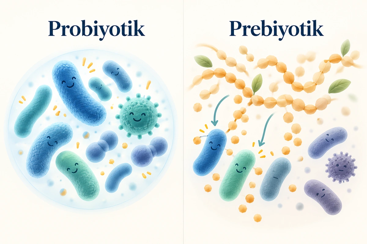Comparison of the main differences between probiotic microorganisms and prebiotics